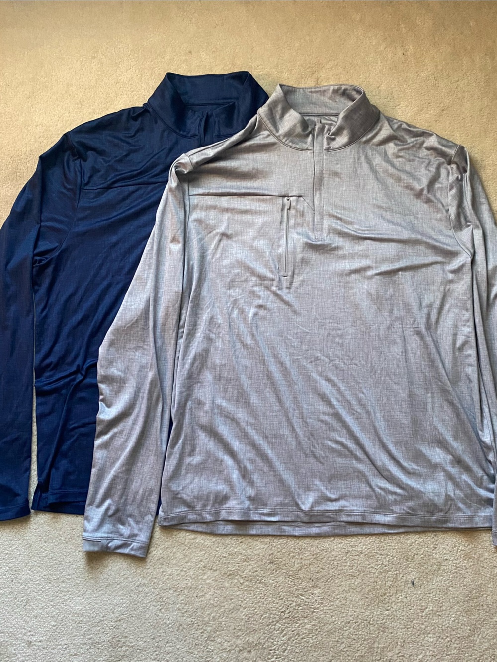 Lot Of 2 Johnnie-O Performance Shirt Men Large Blue Gray Quarter Zip Long Sleeve